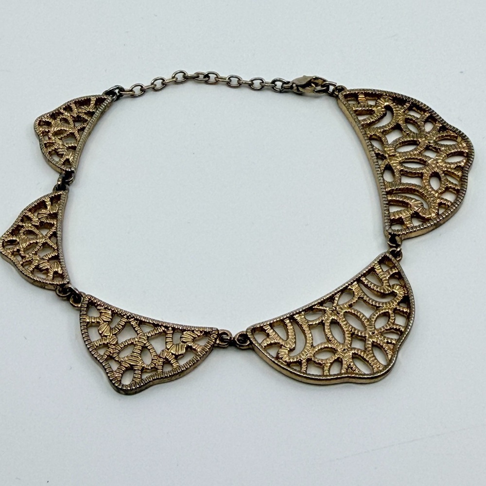 Vintage Antique Gold Tone Filigree Bracelet Openwork Cutout Multi Panel Wide 90s